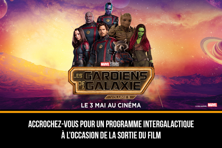 Affiche du programme Fizzup "Les Gardiens de la Galaxie" qui montre les personnages du film.