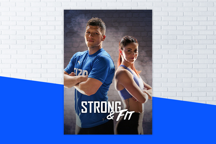 Affiche du programme STRONG & FIT pour avoir un poids idéal avec une femme et un homme coach FizzUp les bras croisés 