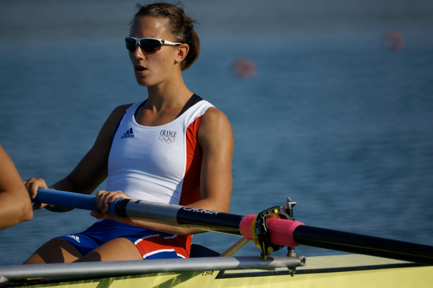 Inène Pascal pendant l'épreuve d'aviron des Jeux Olympiques de Pékin 2008